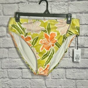 NWT Shade & Shore Green Orange White Tropical Floral Bikini Bottom XL 16